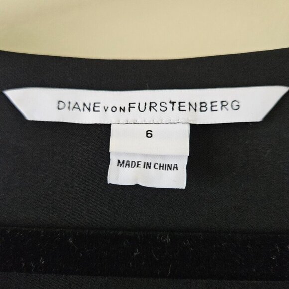 Diane Von Furstenberg Top Womens US 6 Black Gold Lace Silk SS Whimsigoth Boho - Picture 3 of 12